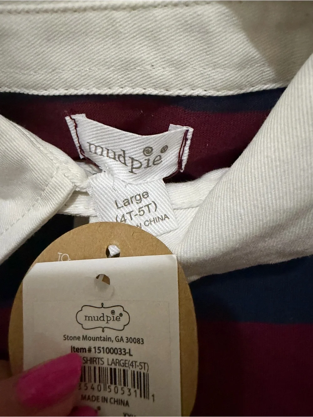 Mud Pie Striped Rugby Shirt in Navy & Burgundy